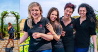 Valentina, Rosa, Christina, Rita, Waiters at Murgo Tenuta San Michele, Mt Etna  © 2018 Keith Trumbo