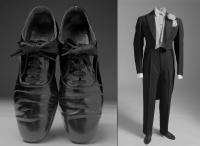 Fred Astaire's shoes from his personal wardrobe (each shoe has a different manufacturer) - Fred Astaire's tuxedo for "Top Hat", 1935, designed by Bernard Newman (trousers short so feet could be seen better)  © 2019 Keith Trumbo 