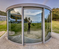 "Cylinder Bisected by Plane" by Dan Graham, Benesse House, Naoshima © 2024 Keith Trumbo