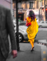 A vision in yellow walked by, Paris © 2001 Keith Trumbo