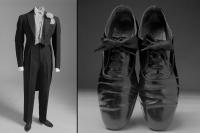 Fred Astaire's tuxedo for "Top Hat", 1935, designed by Bernard Newman (trousers short so feet could be seen better) - Fred Astaire's shoes from his personal wardrobe (each shoe has a different manufacturer)  © 2019 Keith Trumbo 