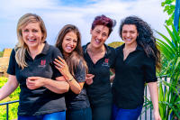 Valentina, Rosa, Christina, Rita, Waiters at Murgo Tenuta San Michele, Mt Etna  © 2018 Keith Trumbo