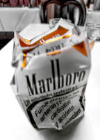 Crushed cigarette pack, First Floor pub, London © 2017 Keith Trumbo