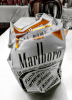 Crushed cigarette pack, First Floor pub, London © 2017 Keith Trumbo